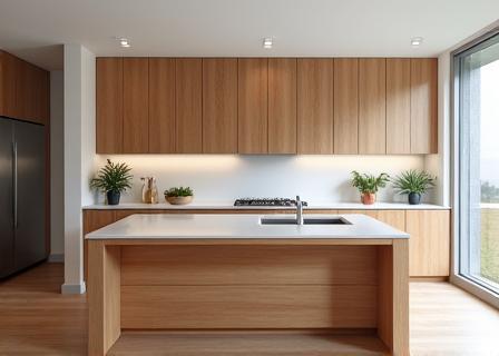 Moderne keuken met ingebouwde houten accenten