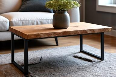 Salontafel met eikenblad en metalen onderstel